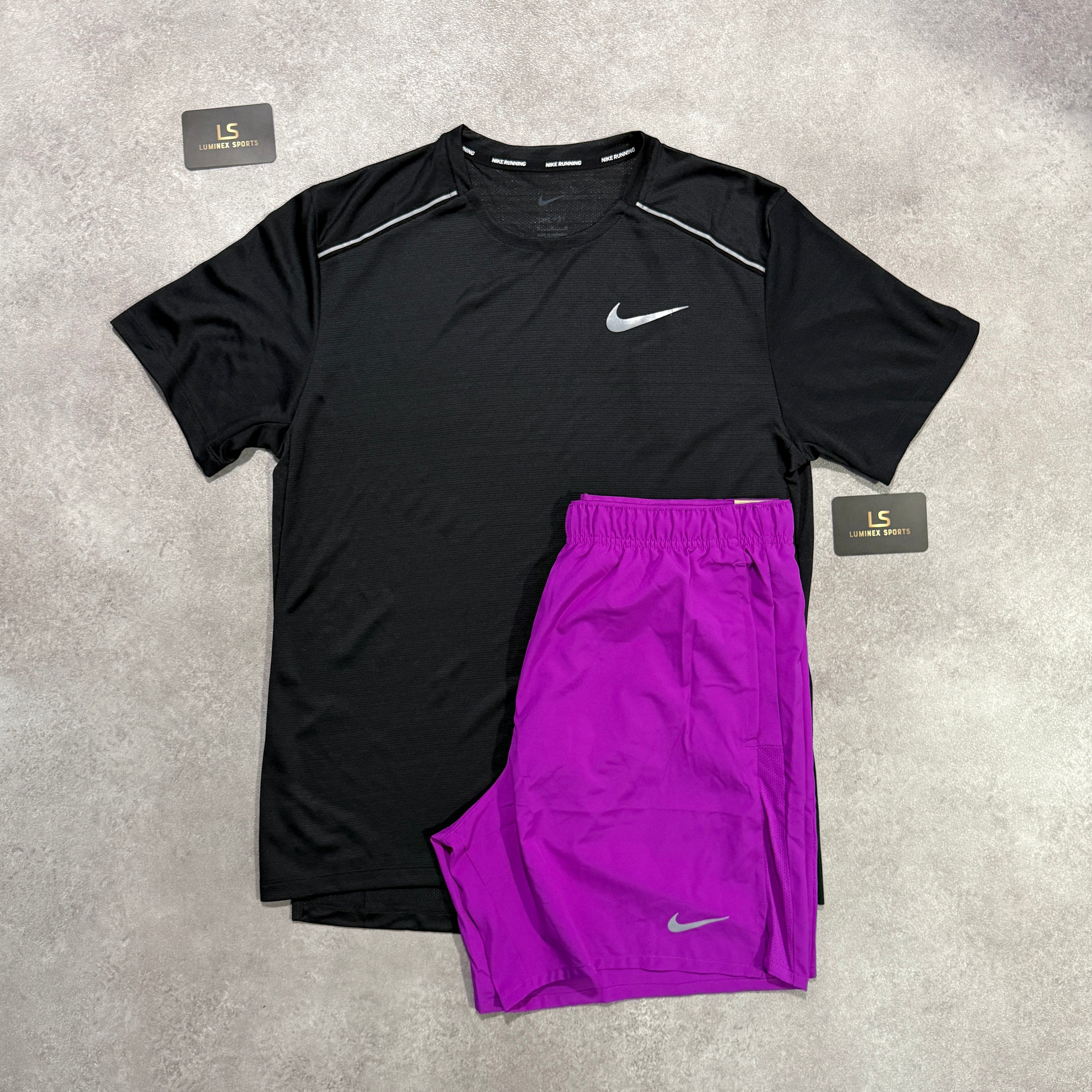 Nike Miler T-Shirt Set - Black / Vivid Purple